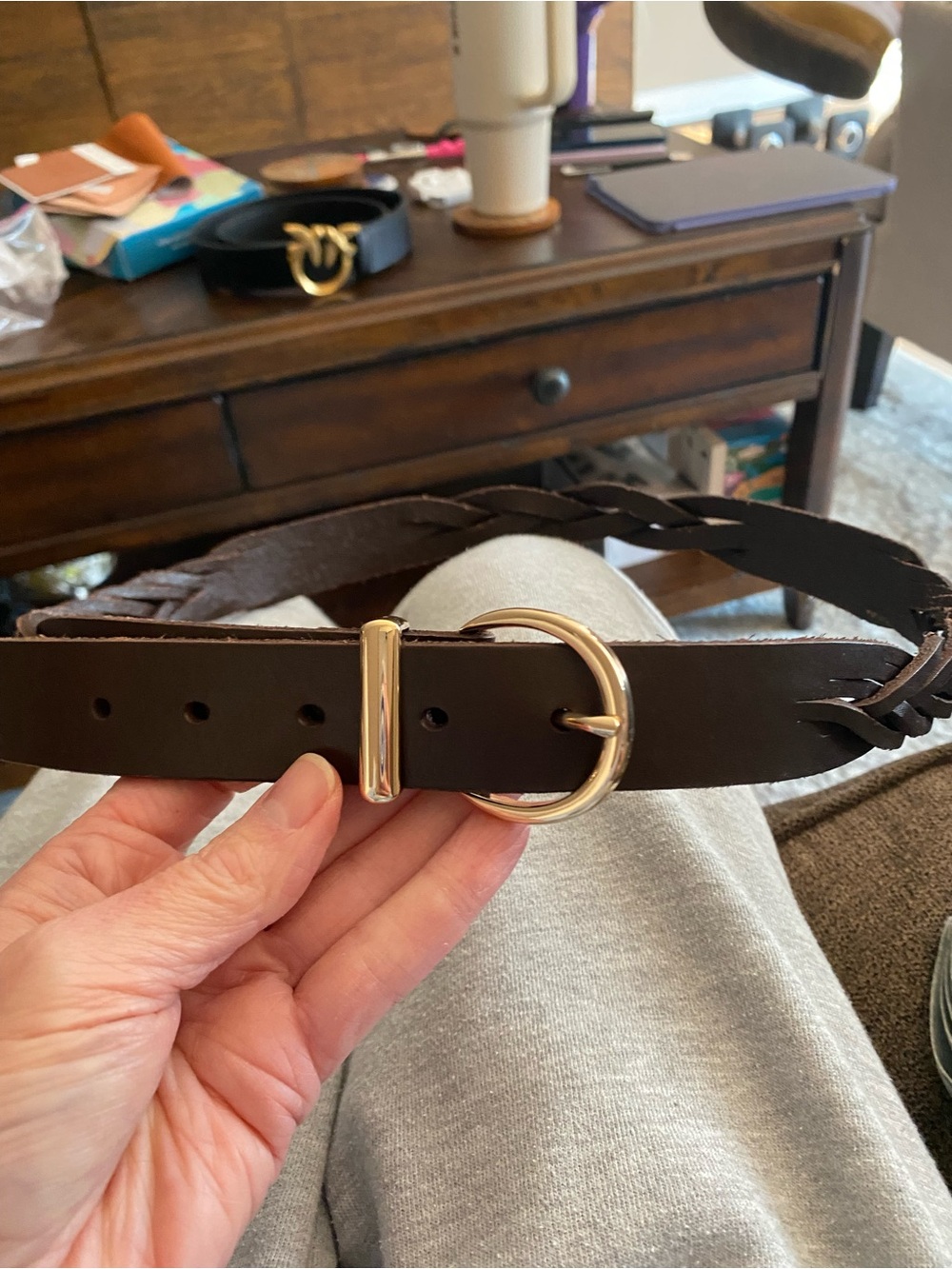 GAP Chocolate Brown Leather Belt with Gold Hardware